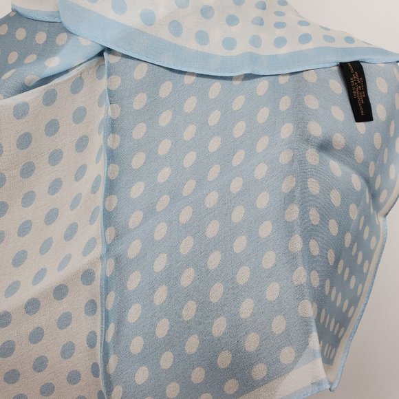 Classiques Entier Silk Chiffon Scarf Baby Blue Polka Dot Chiffon 20" Neckerchief - Picture 4 of 8